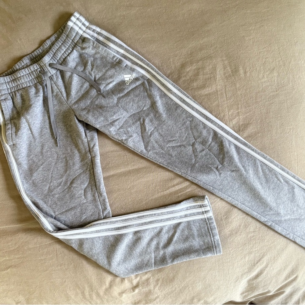 Adidas Heather Gray Joggers with White Accents
